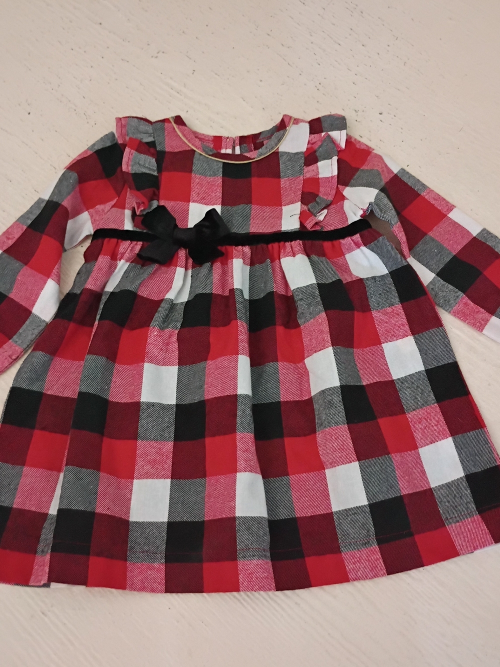 Mud Pie Red and Black Plaid Long-Sleeve Dress with Bow